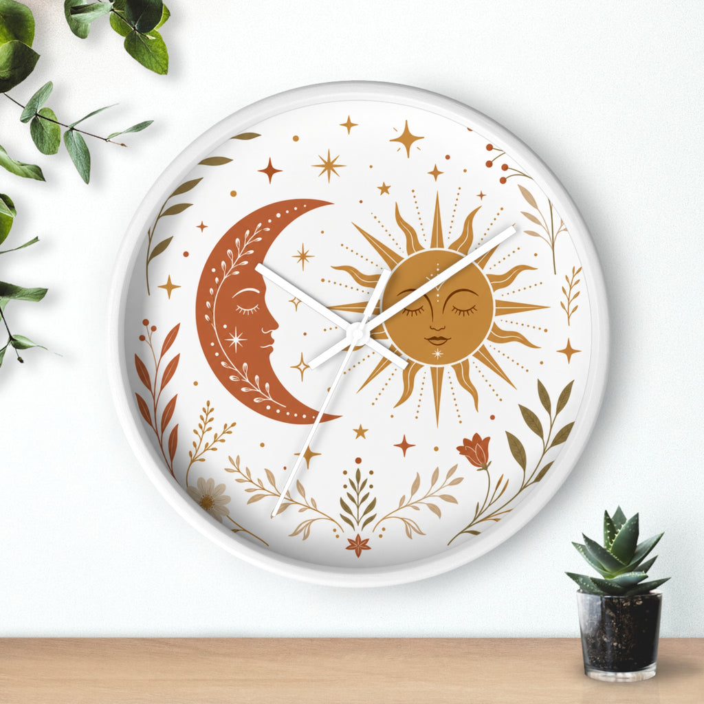 Boho Sun And Moon Wall Clock | Celestial Home Decor Clock | Aesthetic Nursery Or Living Room Clock