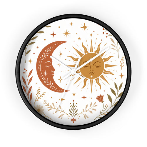 Boho Sun And Moon Wall Clock | Celestial Home Decor Clock | Aesthetic Nursery Or Living Room Clock