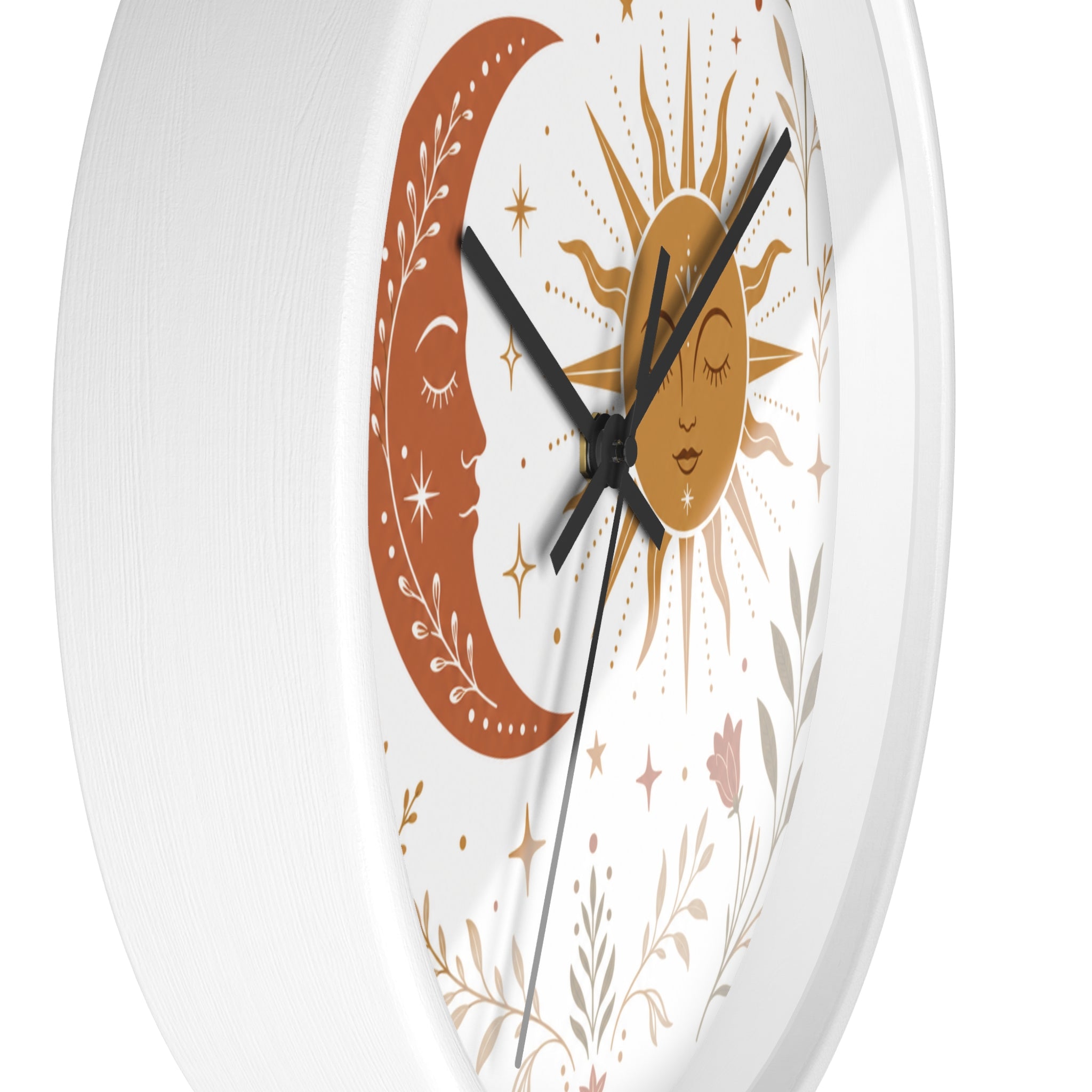 Boho Sun And Moon Wall Clock | Celestial Home Decor Clock | Aesthetic Nursery Or Living Room Clock